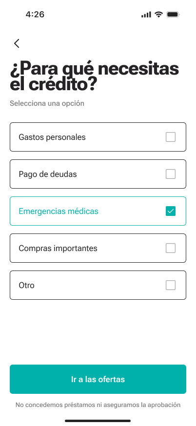Pantalla de la aplicación